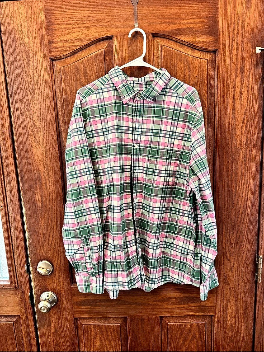 Vineyard Vines On-The-Go Performance Plaid Shirt Green & Pink XL